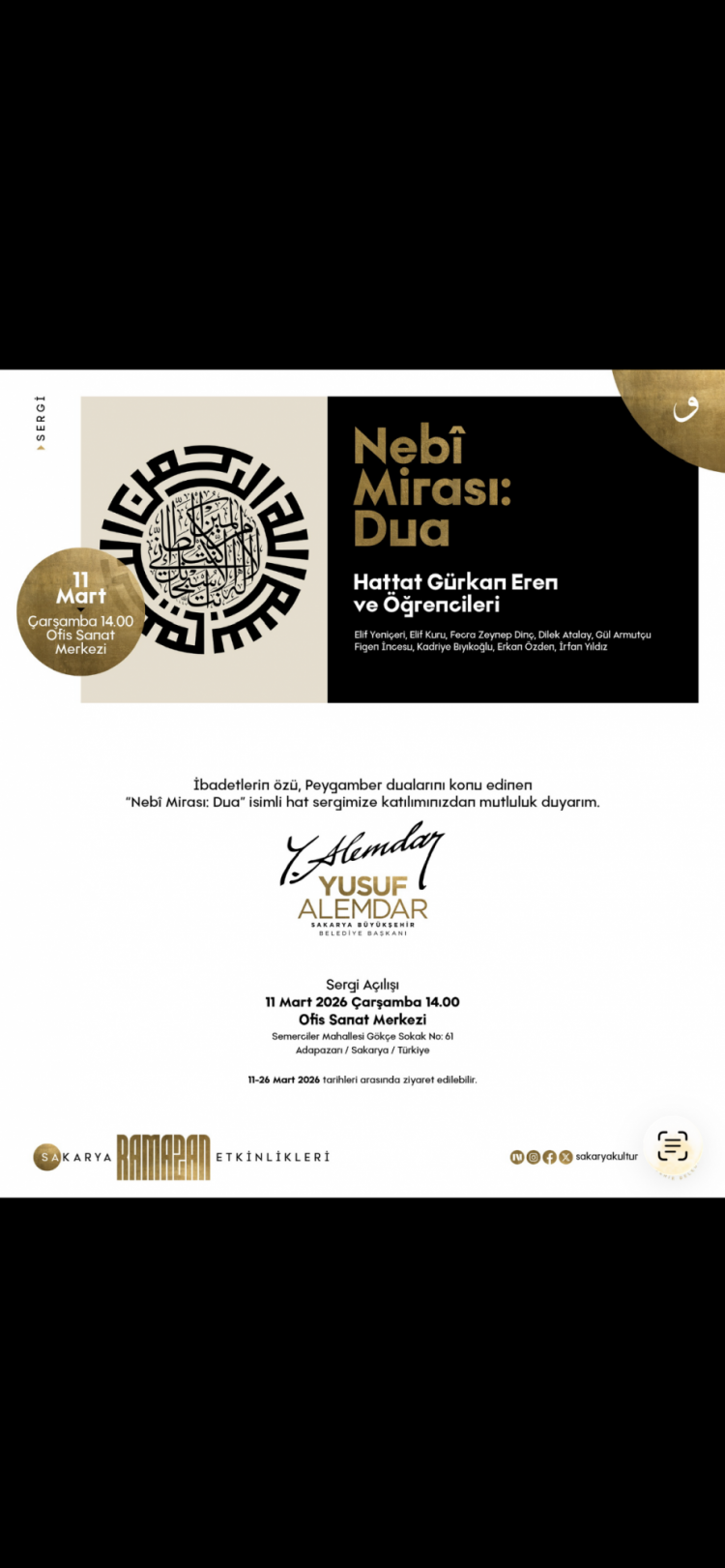 “Nebî Mirası: Dua” Hat Sergisi Ofis Sanat Merkezi’nde